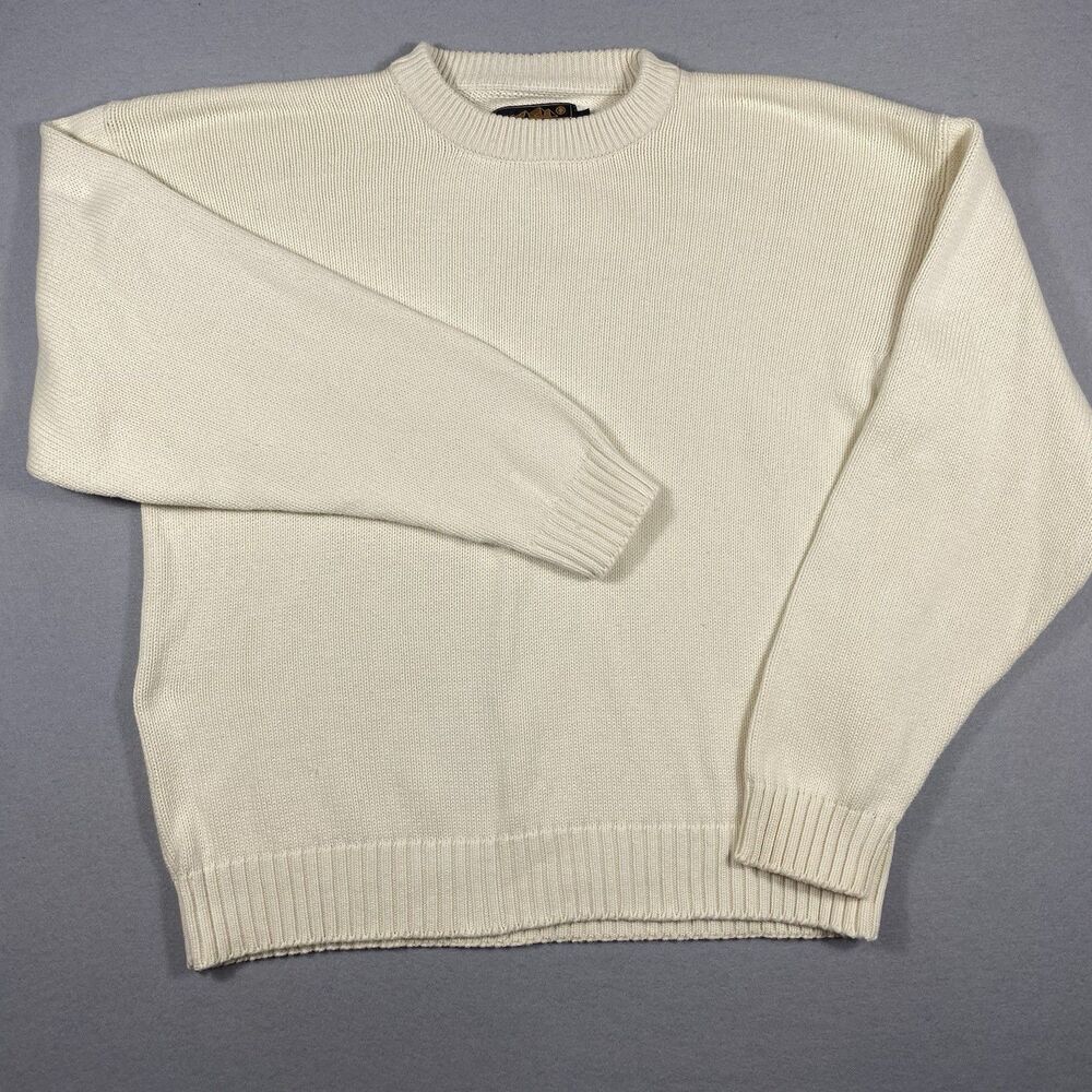 Vintage 90s Eddie Bauer Outfitter Cream Sweater Size Medium Knit Cotton Pullover